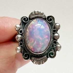 Vintage Mexican Foil Opal Sterling Silver Ring